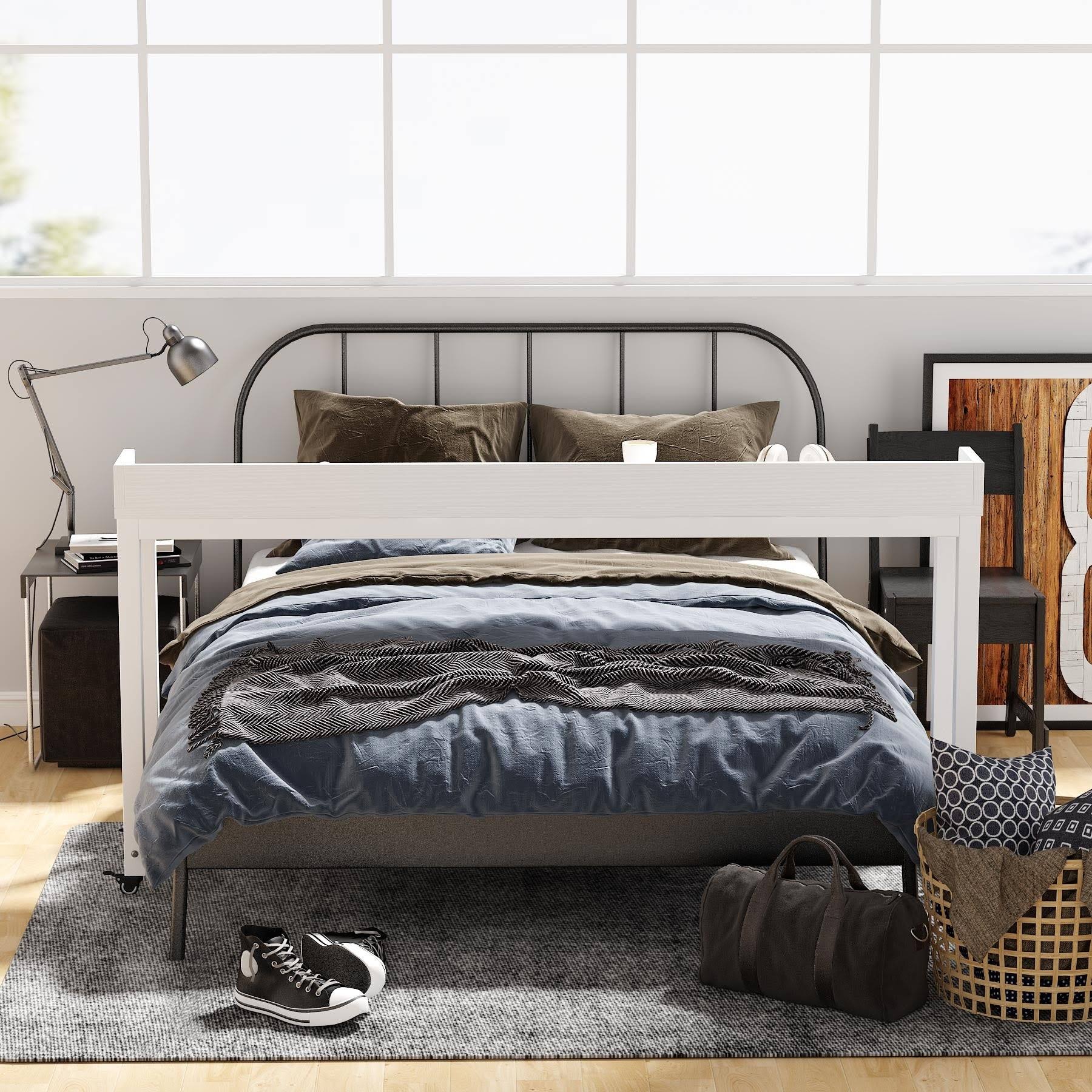 Overbed Table with Wheels, Tribesigns Queen Size Bed Table Overbed Laptop Table (Height Can&t ADJUST) - White