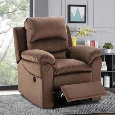 Desiraye 34.3x22 Wide Power Standard Recliner with Massager Red Barrel Studio Fabric: Brown 100% Polyester