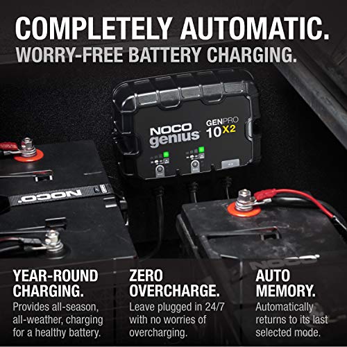 NOCO Genius GENPRO10X2: 2-Bank, 20A Onboard Battery Charger - 10A Per Bank, 12V Waterproof Marine Charger with Overcharge Protection & Temperature Compensation – for Lead-Acid & Lithium Batteries