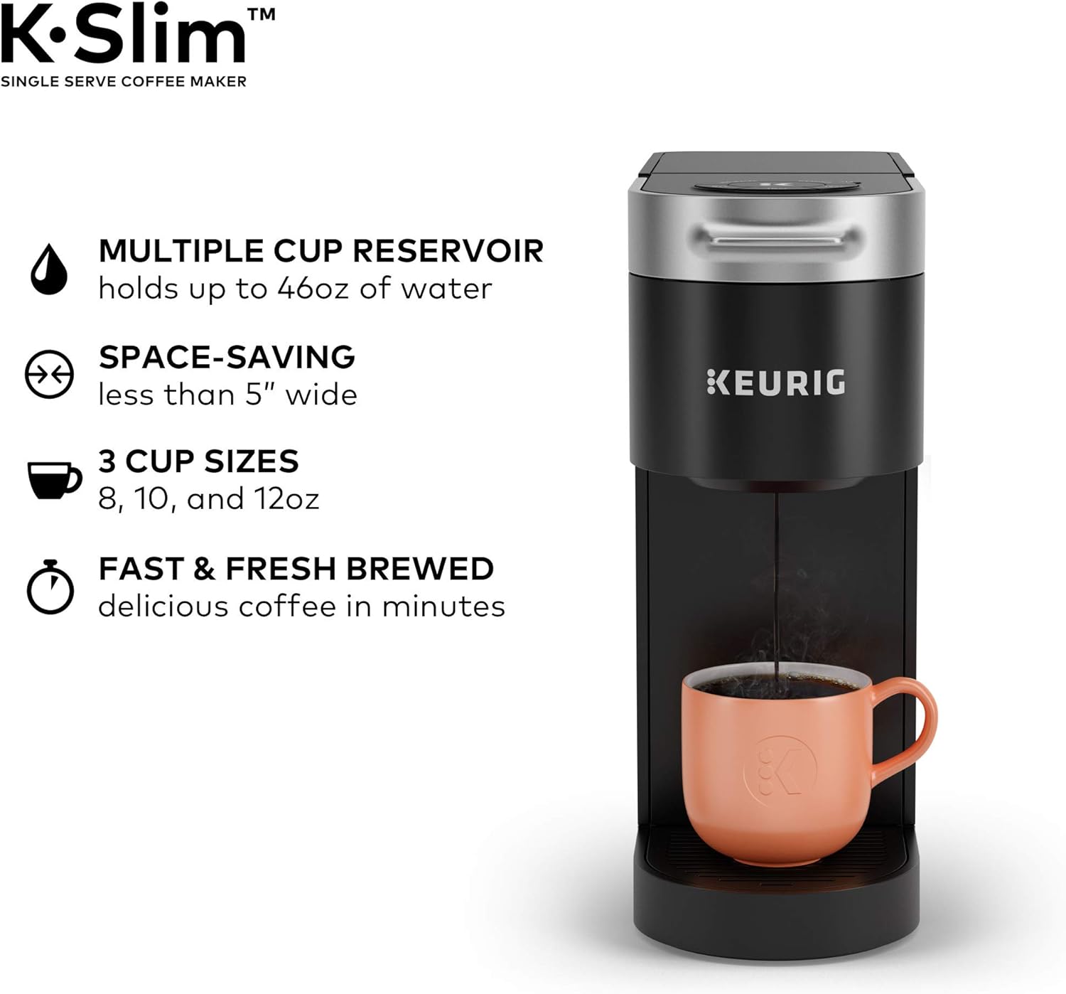 Keurig K-Slim Single Serve Coffee Maker with Folgers Black Silk Dark Roast Coffee, 72 K-Cup Pods