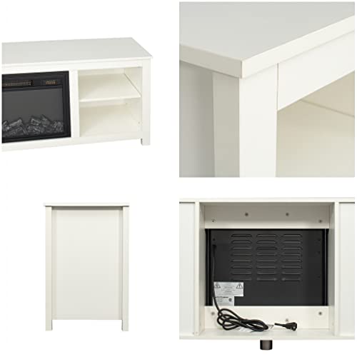 Classic 4 Cubby Fireplace TV Stand, Electric Fireplace TV Stand for 65 Inch TV with 4 Open Storage Shelves, Modern TV Storage Cabinet Center Stand with Fireplace for Living Room (White)
