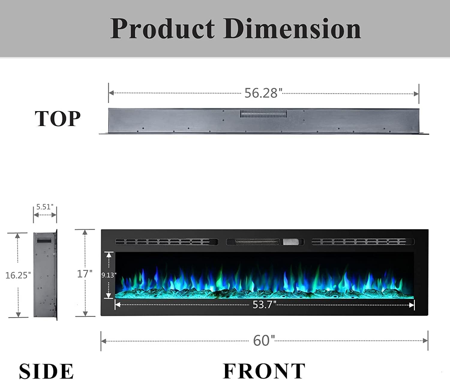 36 Inch Electric Fireplace Inserts, Wall Mounted Fireplace, Recessed Electric Fireplace, Led Fireplace, Linear Fireplace, 750/1500W