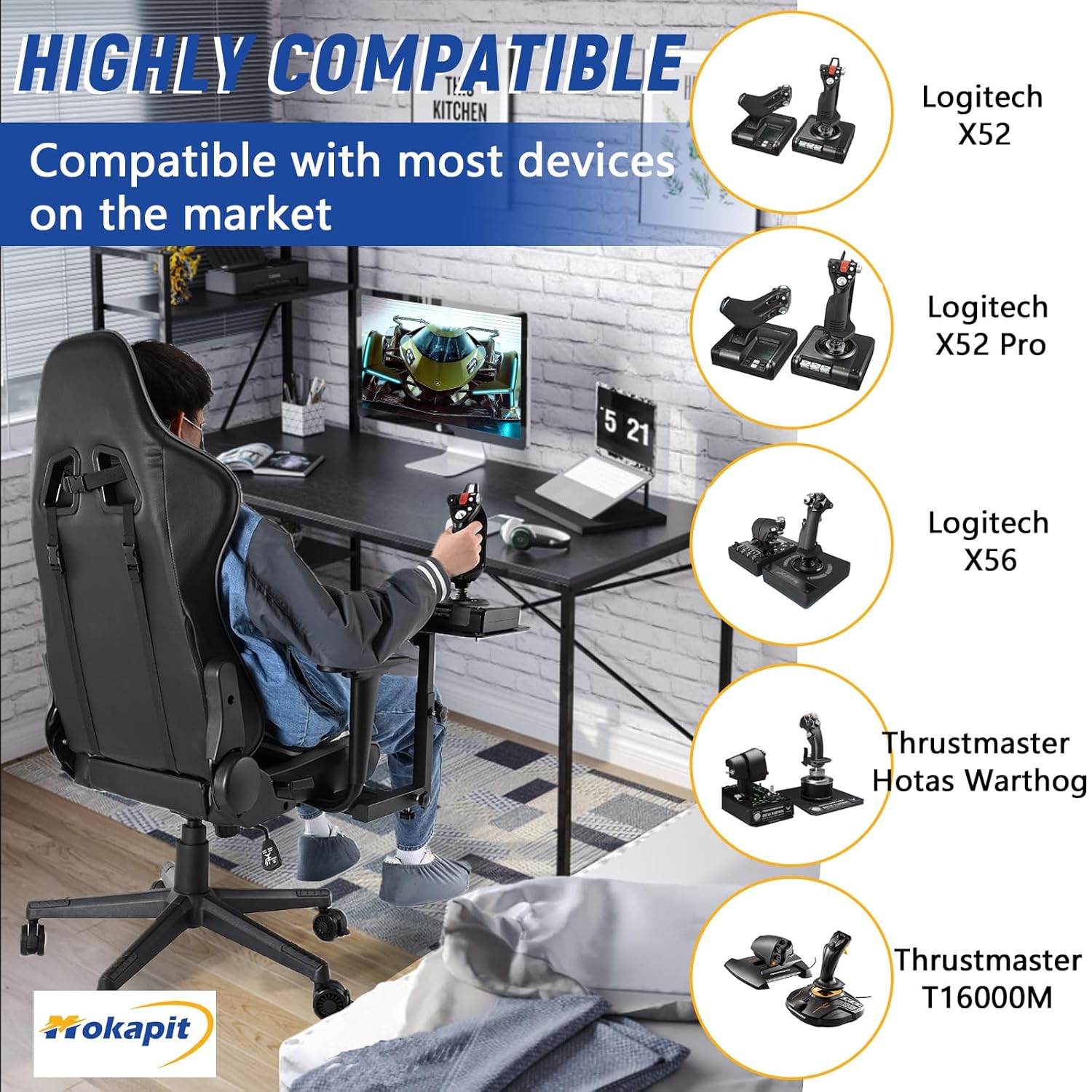 Mokapit Adjustable Flight Simulator Cockpit Fit for LogitechX56/X52 PRO,Thrustmaster A10C Hotas Warthog/T.16000M/TH8A/TCA,Fanatec ClubSport Shifter SQ Flight Sim Chair Joystick Not Included