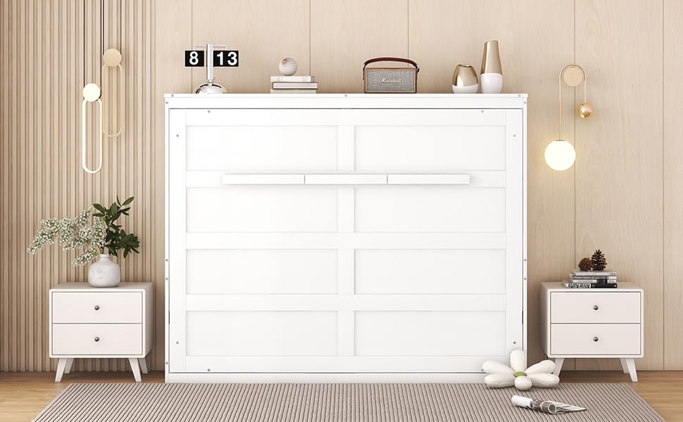 Harper & Bright Designs Queen Size Murphy Bed Wall Bed with Storage Shelves, Wardrobe and LED Lights, Space-Saving for Multipurpose Guest Room or Home Office, Gray