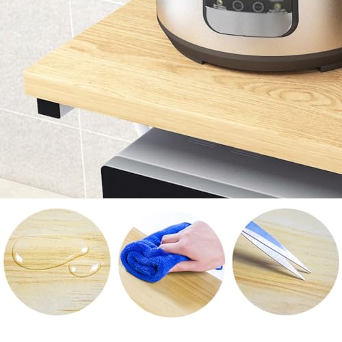FUYAO Countertop 2 Tier Wooden Microwave Stand Shelf with Drawer Kitchen Storage Shelf Organizer Rack Home Office Storage Stand Rack for Printer and Microwave
