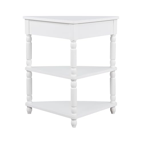 Knocbel Corner Table for Small Spaces, Triangle Side Table TV Stand with Small Drawer and Storage Shelves, Easy Assembly (Milk White)