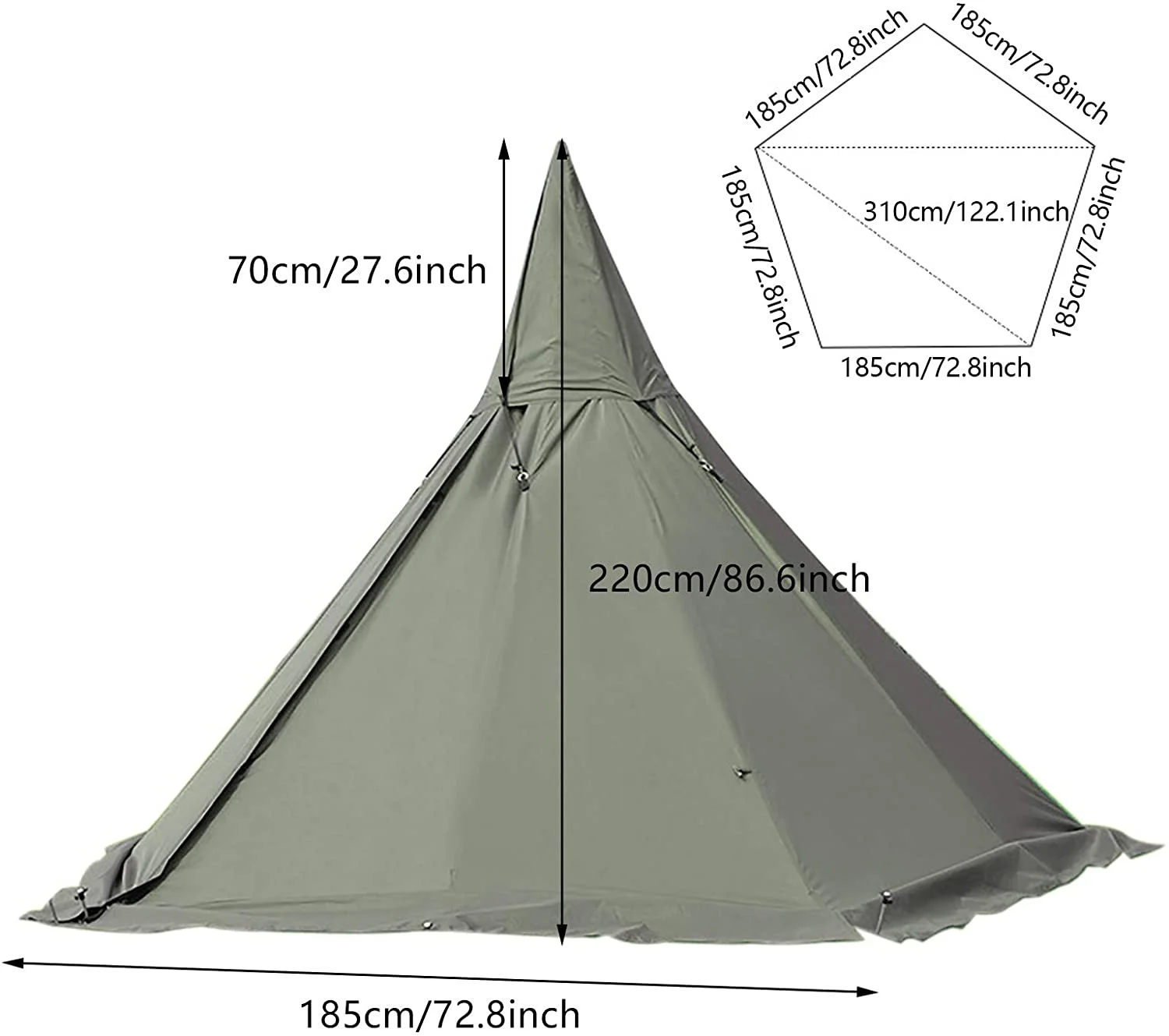 Fichiouy Tent Camping Teepee Tent 4 Season 2 Doors Hike Waterproof Tent Outdoor Reathable