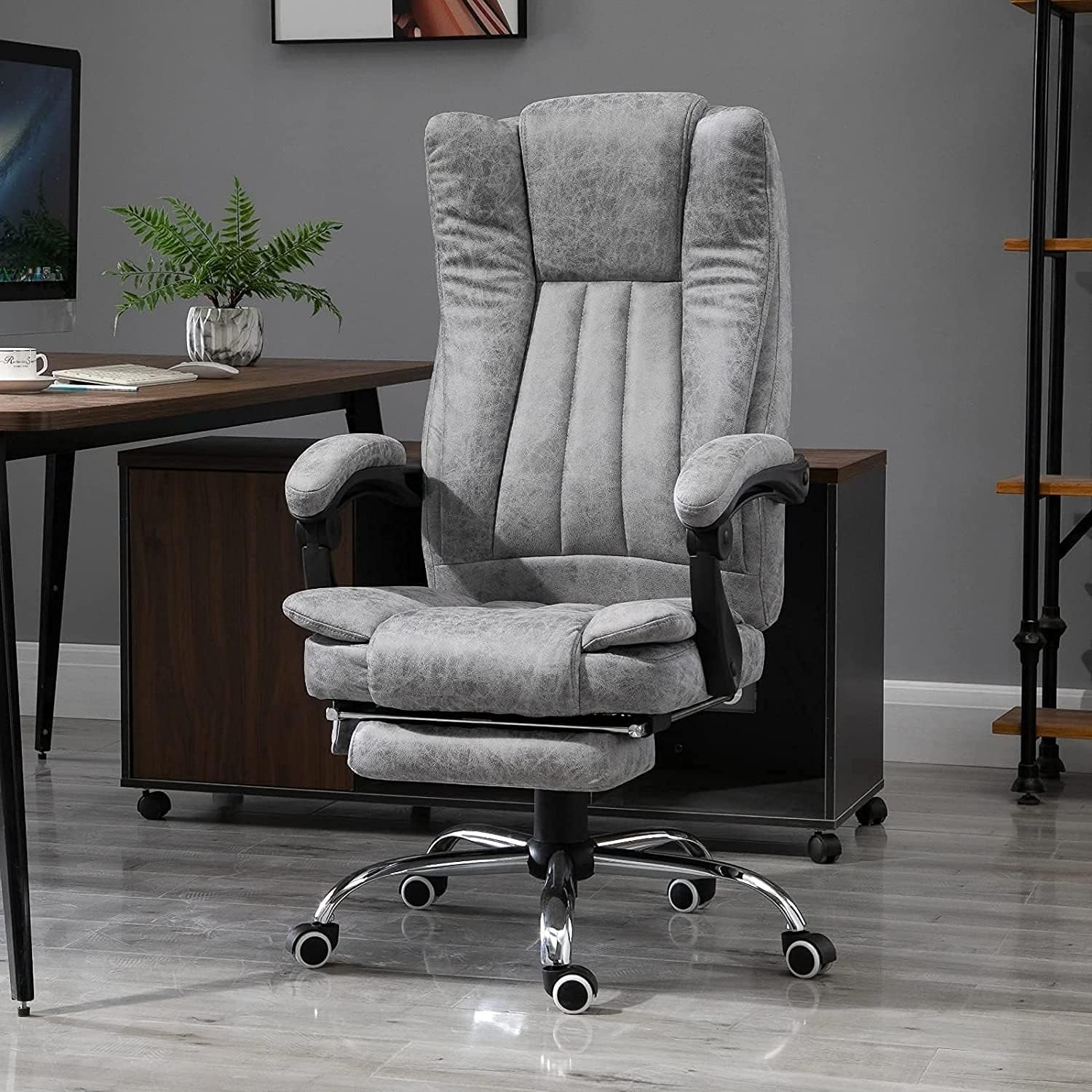 Office Chair Gray Heated Massage Electric Vibration Recliner Game Swivel Chair with Pedals Adjustable Back Recliner Ergonomic Zero-Gravity Chair