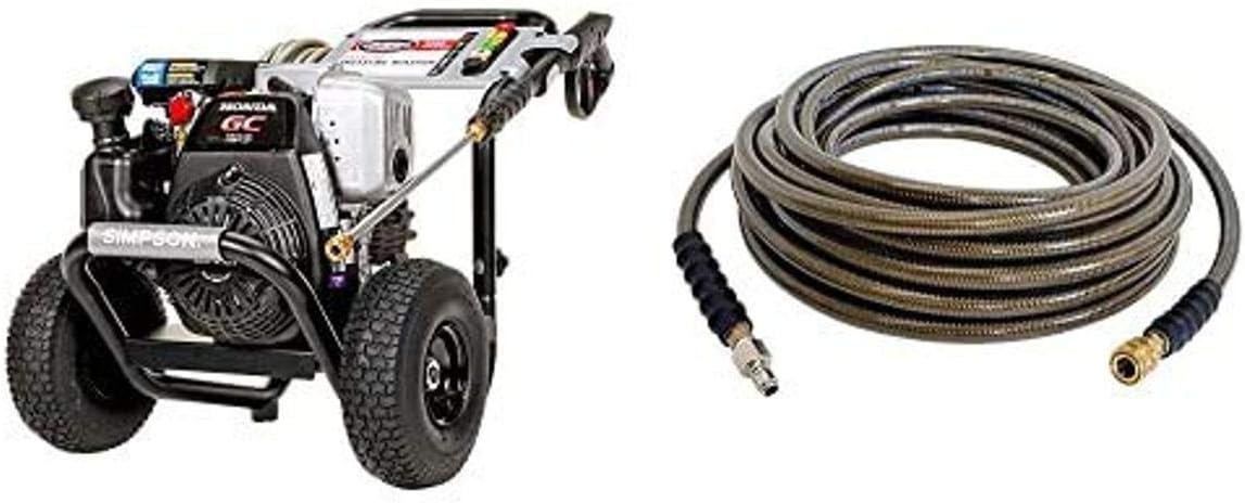Simpson Cleaning MSH3125 MegaShot Gas Pressure Washer Powered by Honda GC190, 3200 PSI at 2.5 GPM, (49 State) + Simpson Cleaning 41030- 3/8" x 100' 4500 PSI Cold Water Replacement/Extension Hose