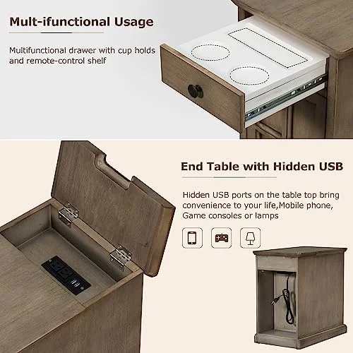 HBBOOMLIFE End Table with Charging Station  End Tables Living Room with USB Ports and Outlets  Bedside Table with  Drawers for Bedroom Living Room Navy - Curated Treasures Market