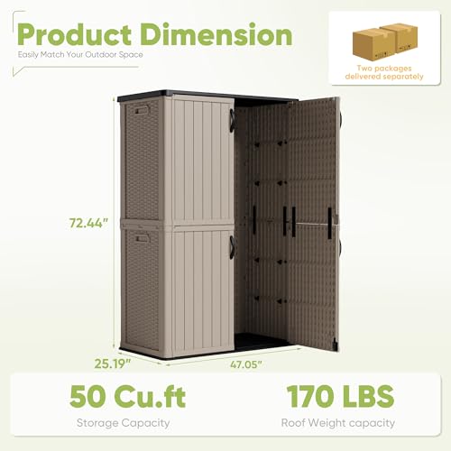 Devoko Outdoor Storage Cabinet 26 Cu Ft with Lockable Doors, Horizontal Storage Shed Waterproof Patio Tools Storage Box for Sofa Cushions, Gardening Tools and Accessories (White)
