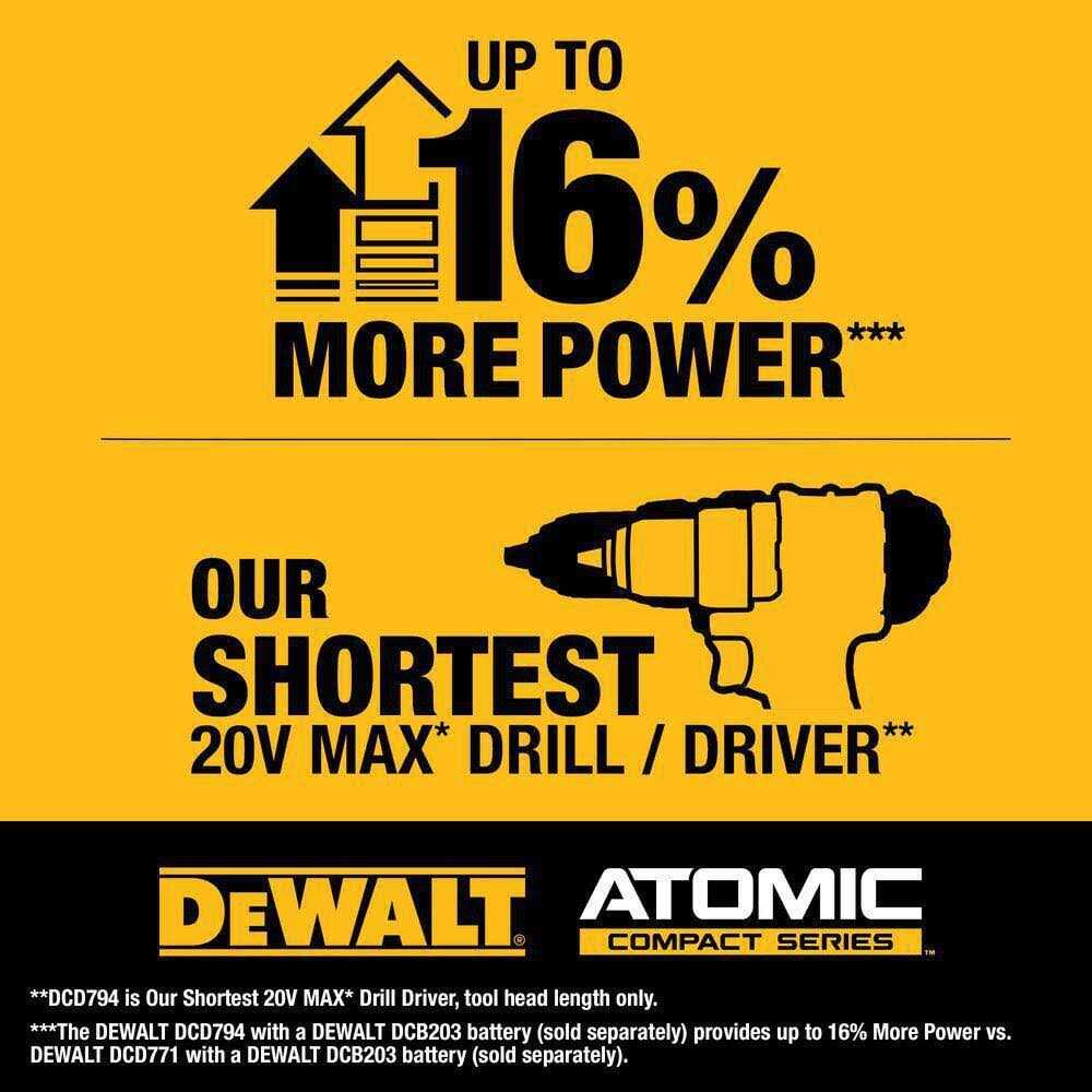 DeWalt DCD794B ATOMIC Compact SERIES 20V MAX Brushless Cordless 1/2 in. Drill/Driver - Shop Hardware Tools Online Store