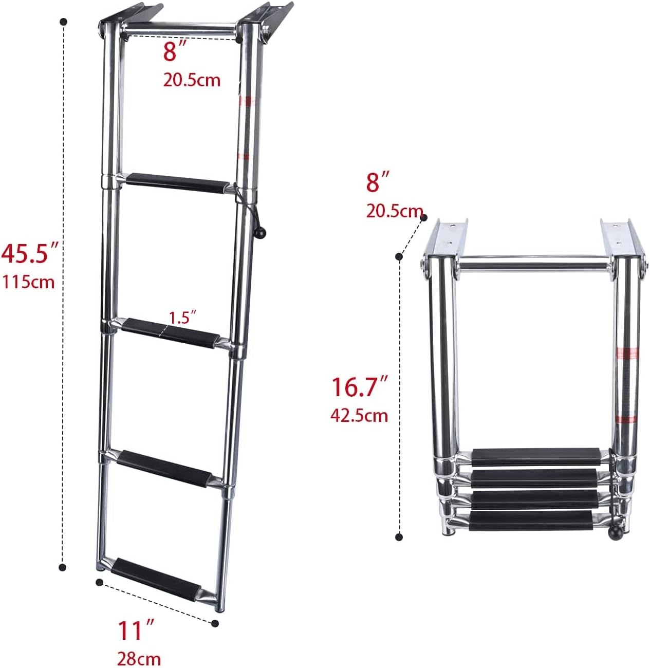 Folding 4 Step Boat Ladder Heavy Duty Stainless Steel Telescoping Boat Ladder Marine Ladder for Fishing Boat Pack of 2