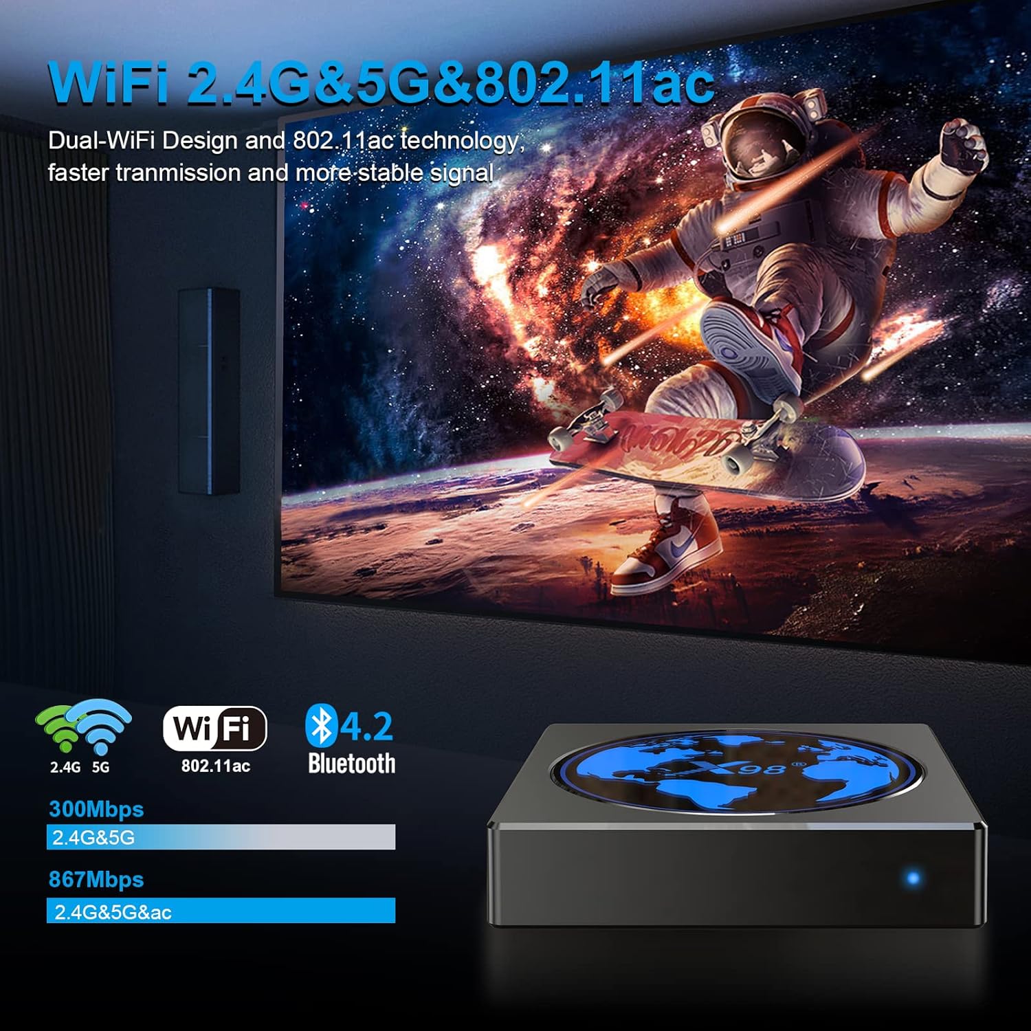 Android TV Box, X98 Mini Android TV Box 11.0 4GB 64GB S905W2 Supports 2.4G/5G WiFi Bluetooth Ethernet LAN 3D 4K HDR Android Box 2022 Smart TV Box with Mini Backlit Keyboard Pack of 2