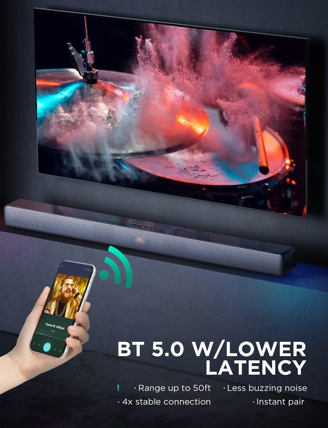 Sound Bars for TV Speaker 100W, 3D Surround Audio, HiFi Dynamic Sound with Enhanced Bass, Bluetooth Speaker Works with Smart/4K TV/CEC Remote/HDMI ARC/Optical/AUX/PC/Wall Mounted Speaker