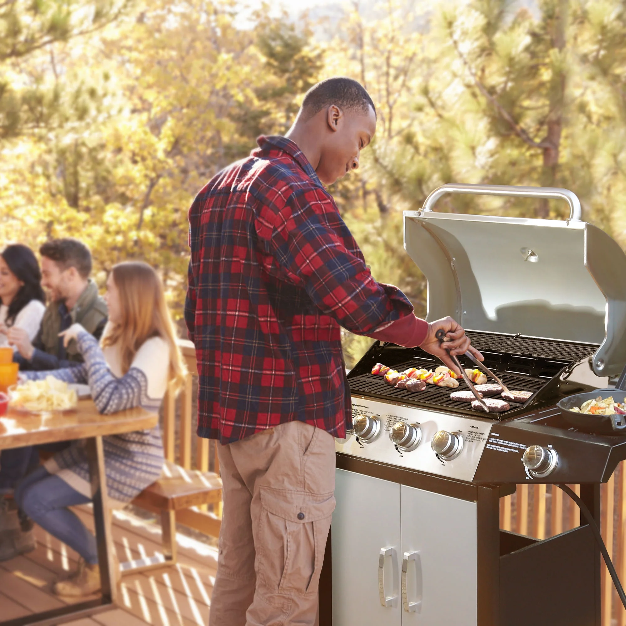 MASTER COOK 4 Burner Propane Gas Grill with Side Burner, Outdoor Stainless Steel Barbecue Grill