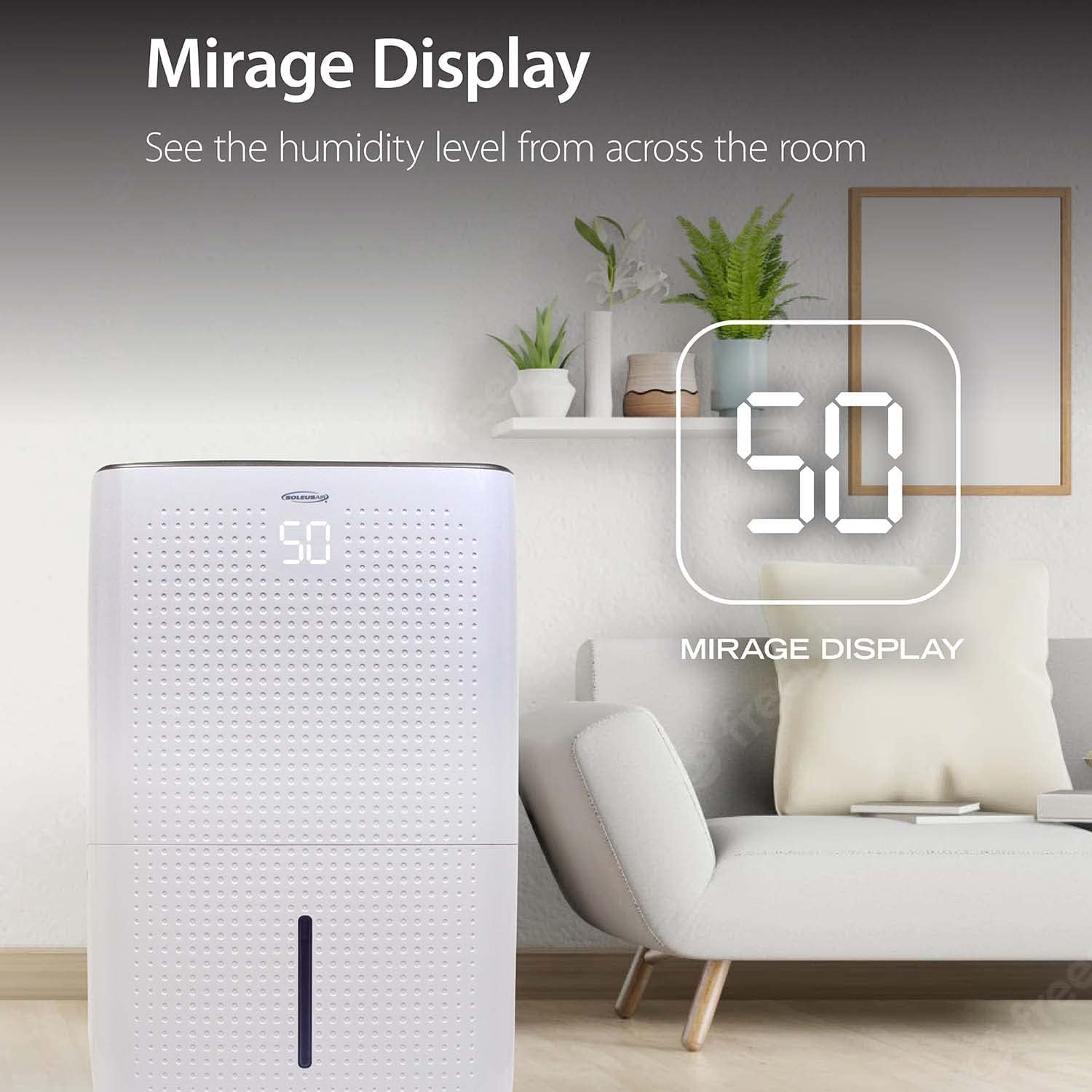 Soleus Air Energy Star Rated 50 Pint (Former 70 Pint) Dehumidifier for Up to 4,500 Sq Ft, Overheat Prevention Safety Sensors, Easiest To Operate with MyHome Programming, Mirage Display