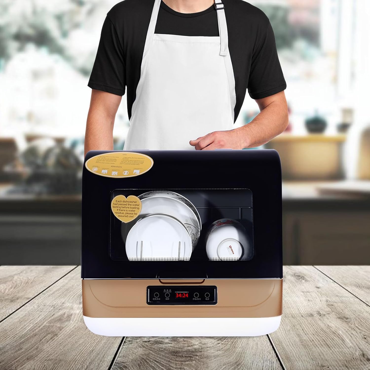 Portable Countertop Dishwasher 800W Small Dishwasher with 3 Cleaning Modes and 70℃ Max. Working Temperature Countertop Automatic Dishwasher Suitable for Washing Dishes after a Meal at Your Home