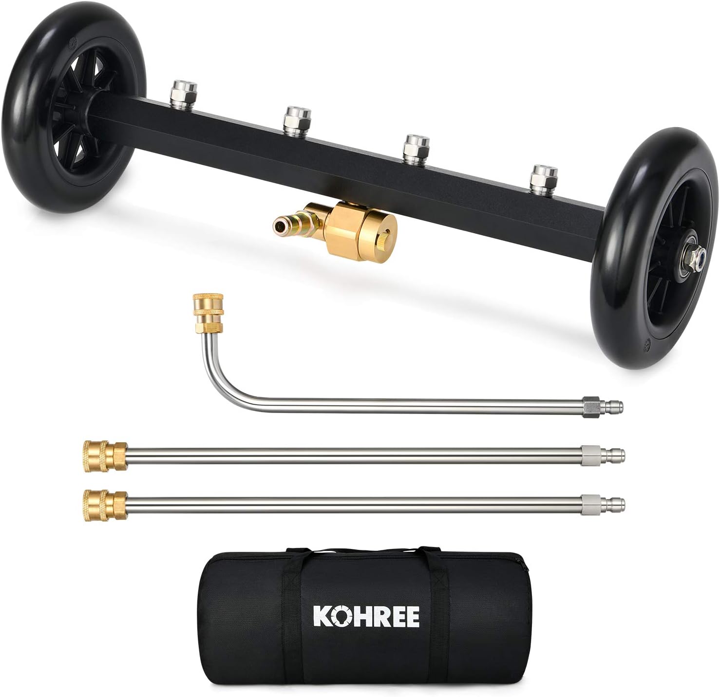 Kohree Undercarriage Pressure Washer Cleaner Attachment, 2 in 1 Underbody Car Washer Water Broom 16", Surface Cleaner for Pressure Power Washer with 3 Pcs Extension Wands 4000 PSI