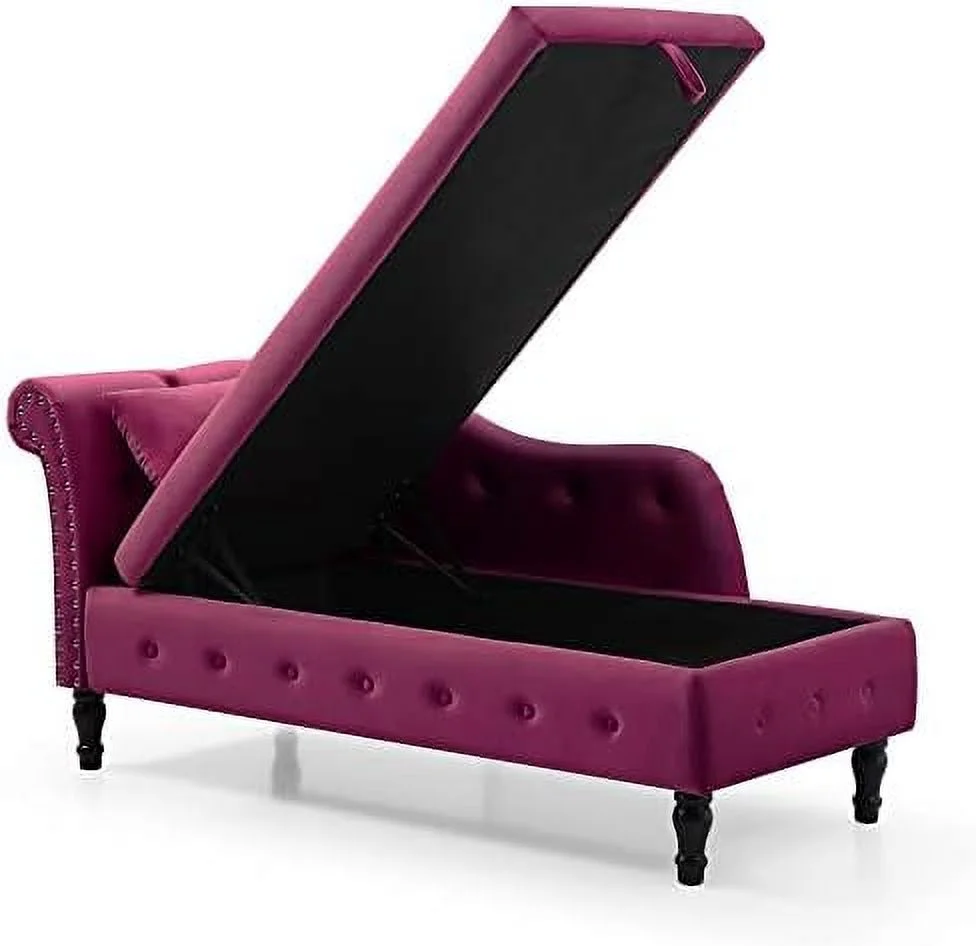 xrboomlife Tufted Velvet Chaise Lounge Indoor with   Upholstered Rolled Arm Chaise Lounges Indoor Chair  Right Arm Facing Chaise Lounge with Nailhead Trim for Living Room Bedroom Office W