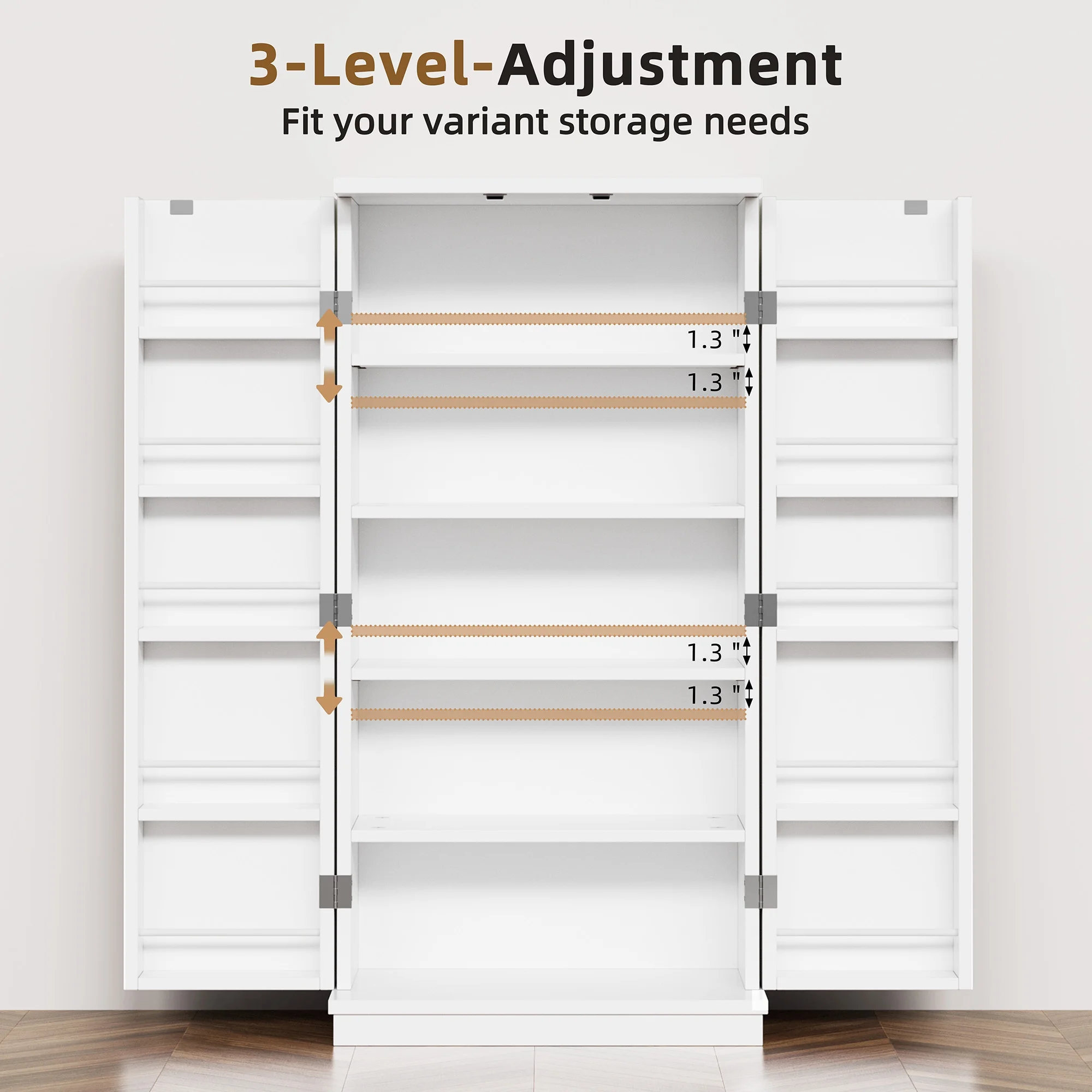 Walsunny 47" Kitchen Pantry Farmhouse Storage Cabinet with Adjustable Shelves, Racks and Doors Freestanding Kitchen Hutch Cupboard White - Curated Treasures Market