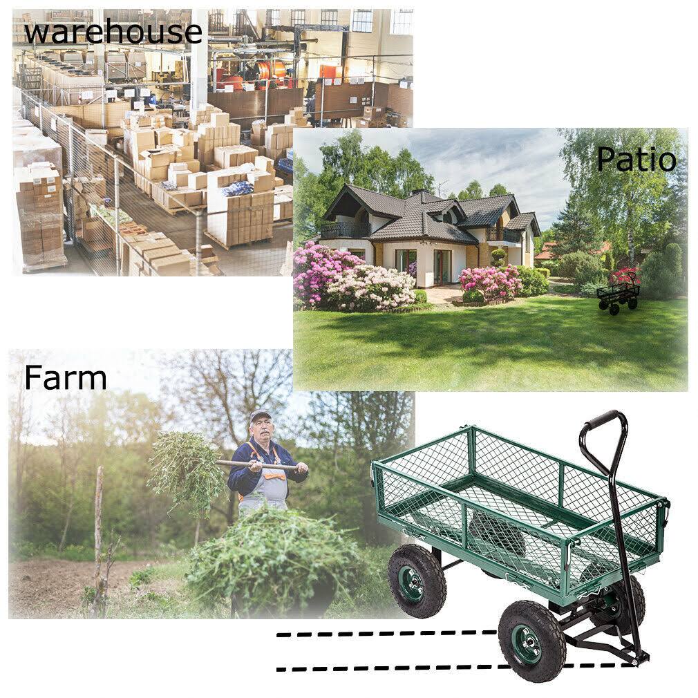 Heavy Duty Beach Lawn Garden Yard Cart 4 Tire Pulling Wagon Landscape Utility