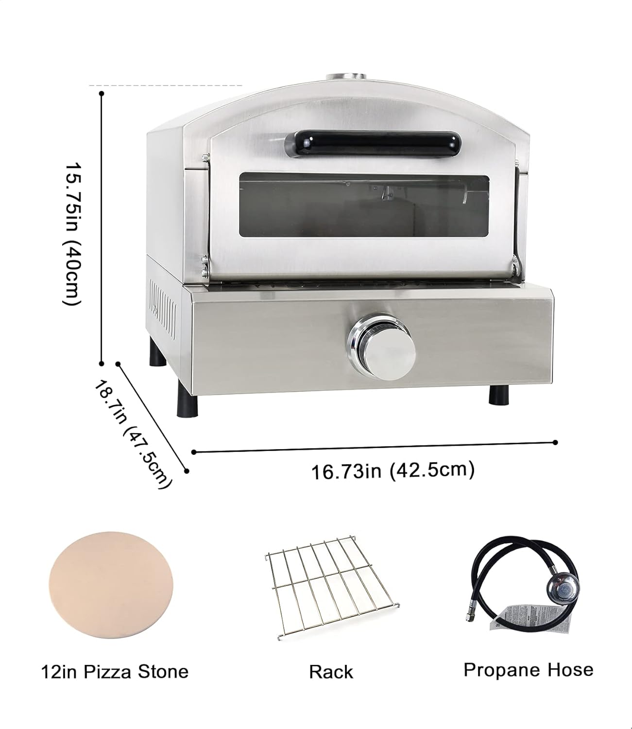 Li Zhen Portable Outdoor Pizza Oven|Propane Gas Fired-Pizza Maker|14in Pizza Stone|Stainless Less|Cooking Pizza Steak Fish Chicken and More|for Outdoor Garden Camping Party| Silver