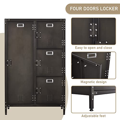 Metal Storage Cabinet, Storage Locker Employees Locker with 4 Doors, 55" Height Steel Cabinet with Lockable Doors, Storage Cabinet with Adjustable Feet for Home Office Gym.