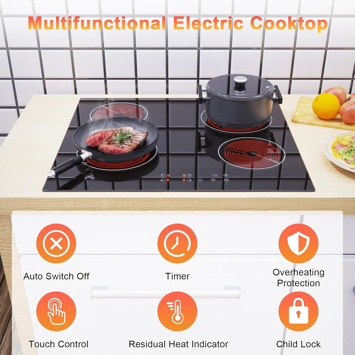 Karienar 24 Inch and 12 Inch Electric Cooktop 220V(No Plug) - Pack of 2