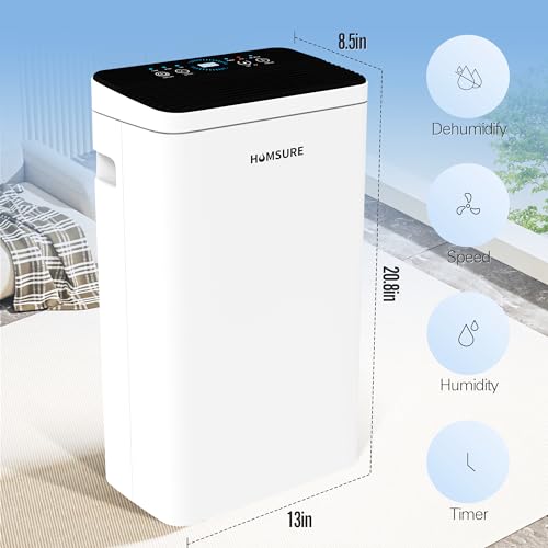 Dehumidifier 30 Pint 1500 Sq Ft, Dehumidifiers For Home, Dehumidifier With Drainage Hose In Basement Bathroom And Bedroom, Intelligent Humidity Control With 24 Hour Drying Timer