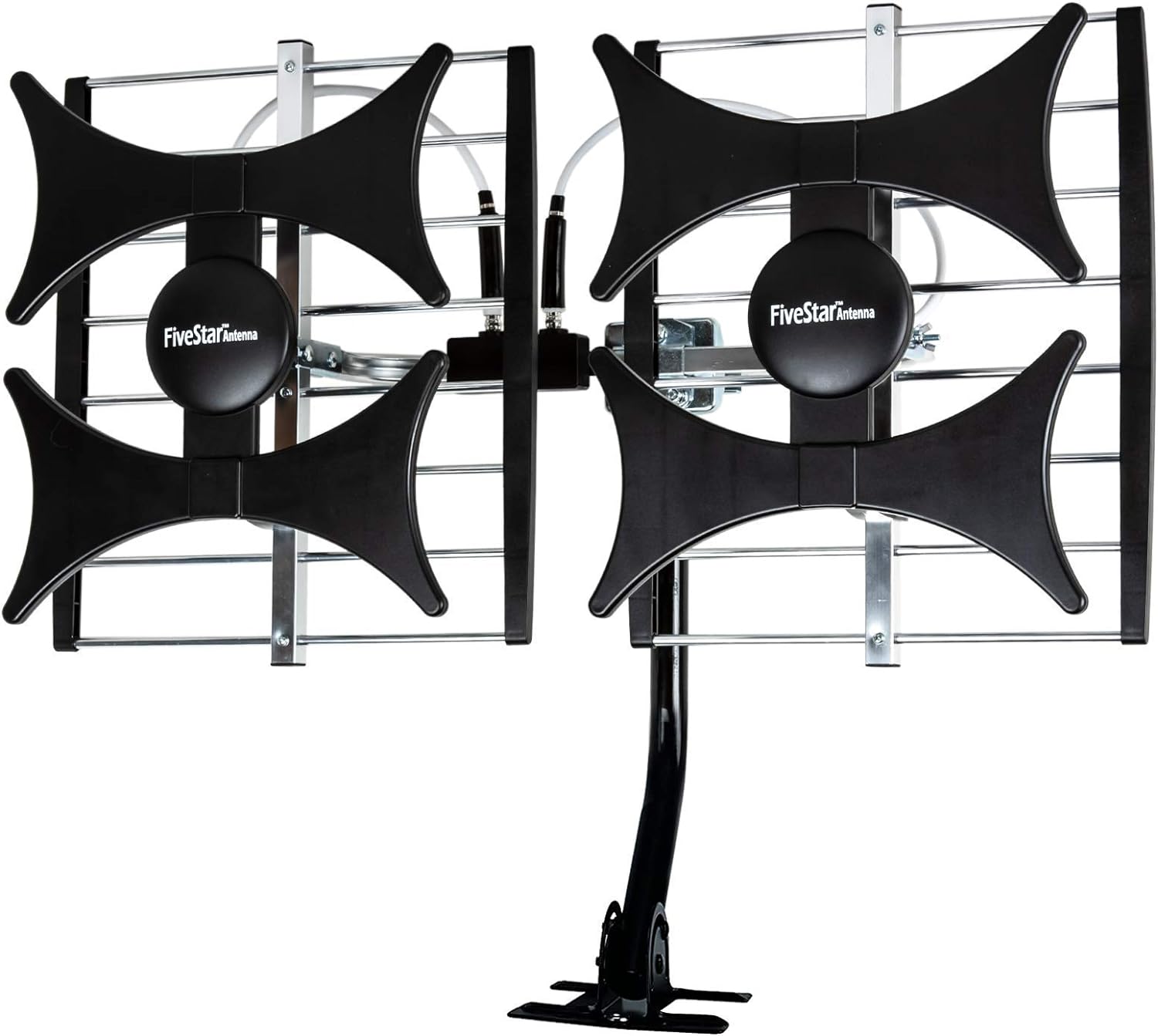 [Newest 2021] Five Star Multi-Directional 4V HDTV Amplified Antenna - up to 200 Mile Range, UHF/VHF, Indoor, Attic, Outdoor, 4K Ready 1080P FM Radio w/ 40ft RG6 coaxial Cable, Mounting Pole