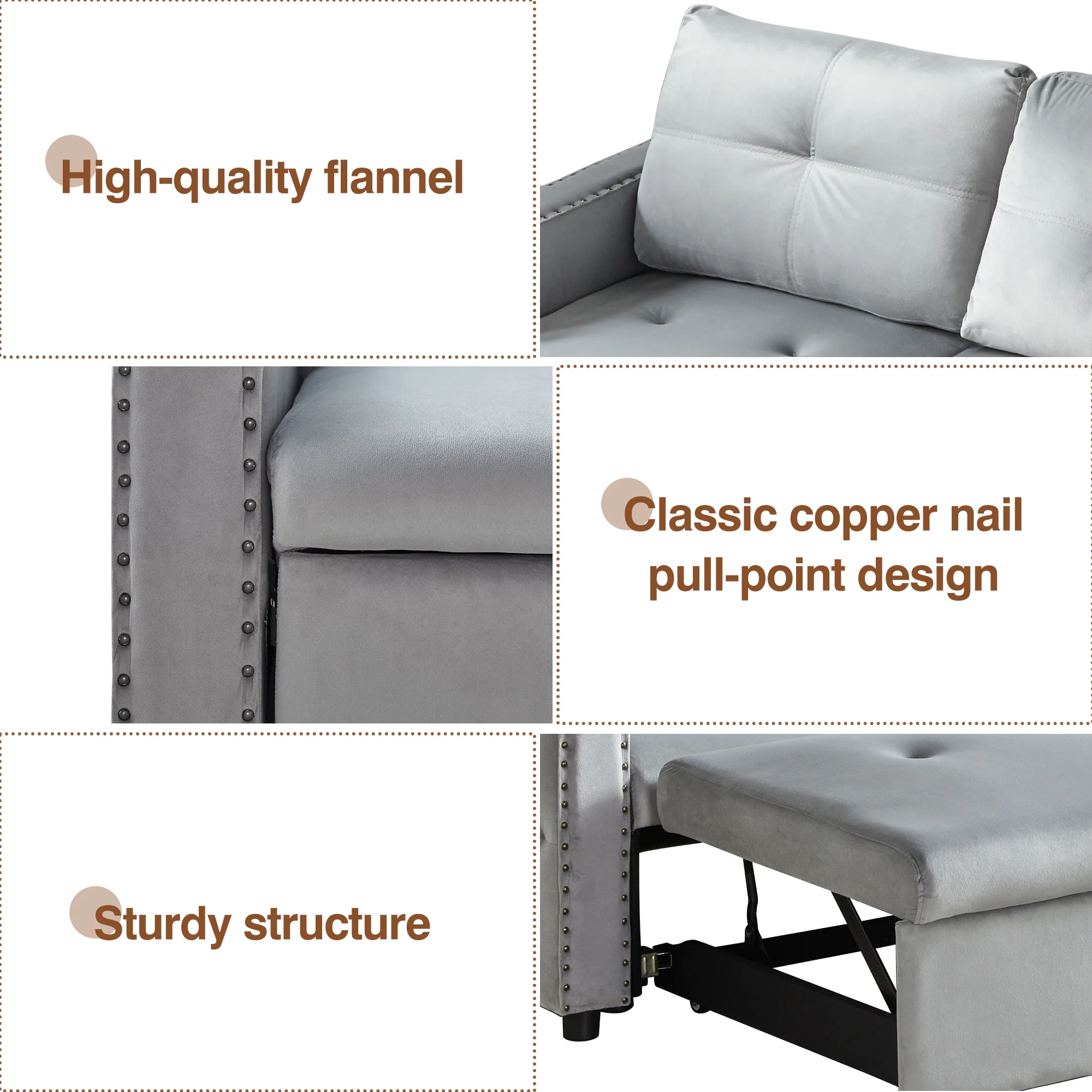 Giratree 3-in-1 Sofa Bed King Size, L Shaped Couch with Storage, Double Chaise Lounge Bed, Gray