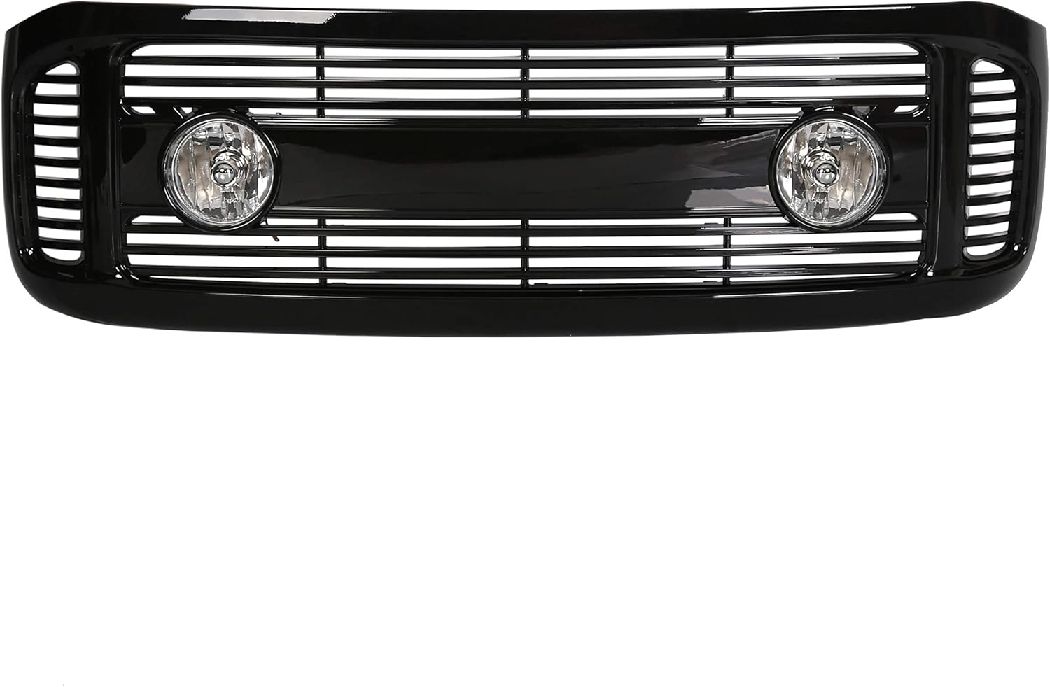 ECOTRIC Glossy Black Horizontal Front Hood Bumper Grille Grill ABS + Fog Lights Compatible with 1999-2004 Ford F250 F350 F450 F550