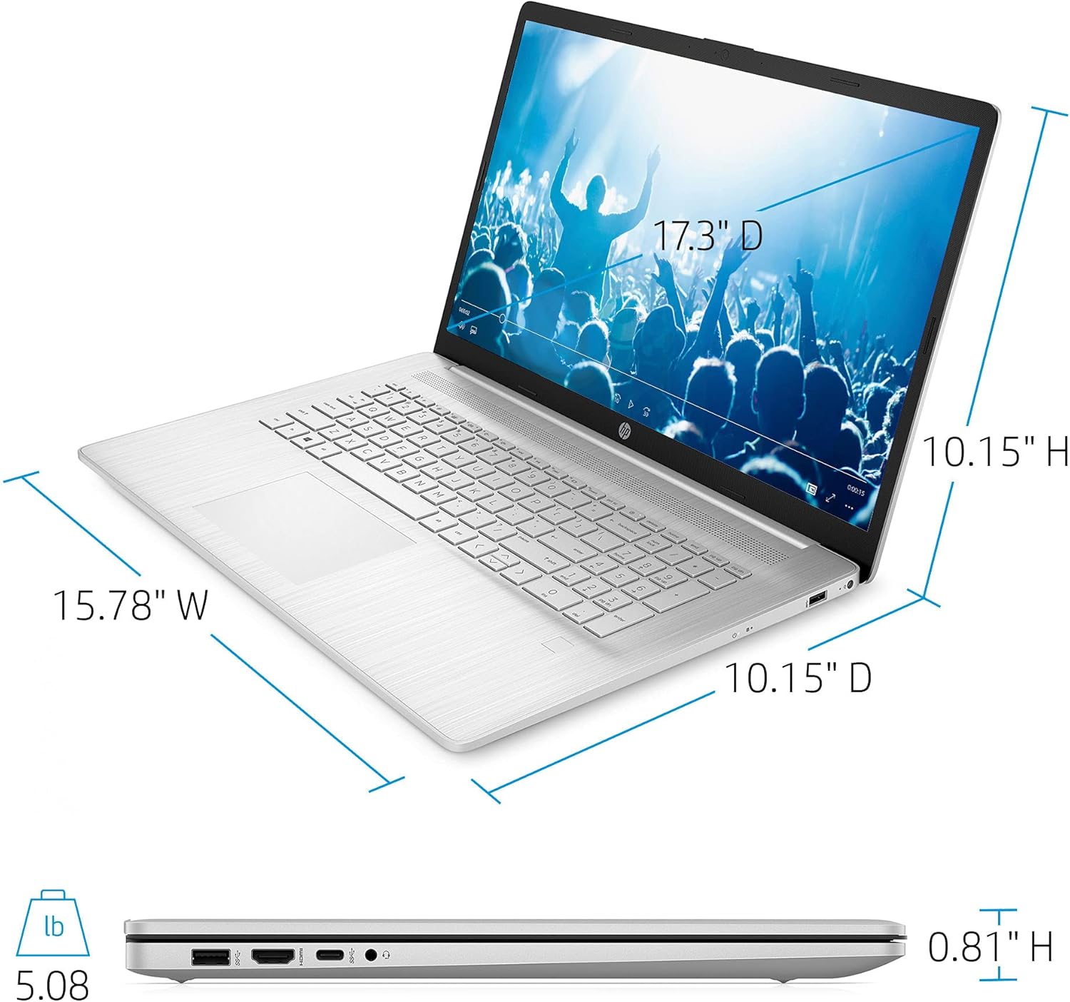 Newest HP 17 Premium Laptop : 17.3" FHD Anti-Glare IPS Display, 6-Core AMD Ryzen 5-5500U Processor, 16GB Ram, 256GB SSD, AMD Radeon Graphics, WiFi, Bluetooth, FP-Reader, HDMI, Windows 10S, TF