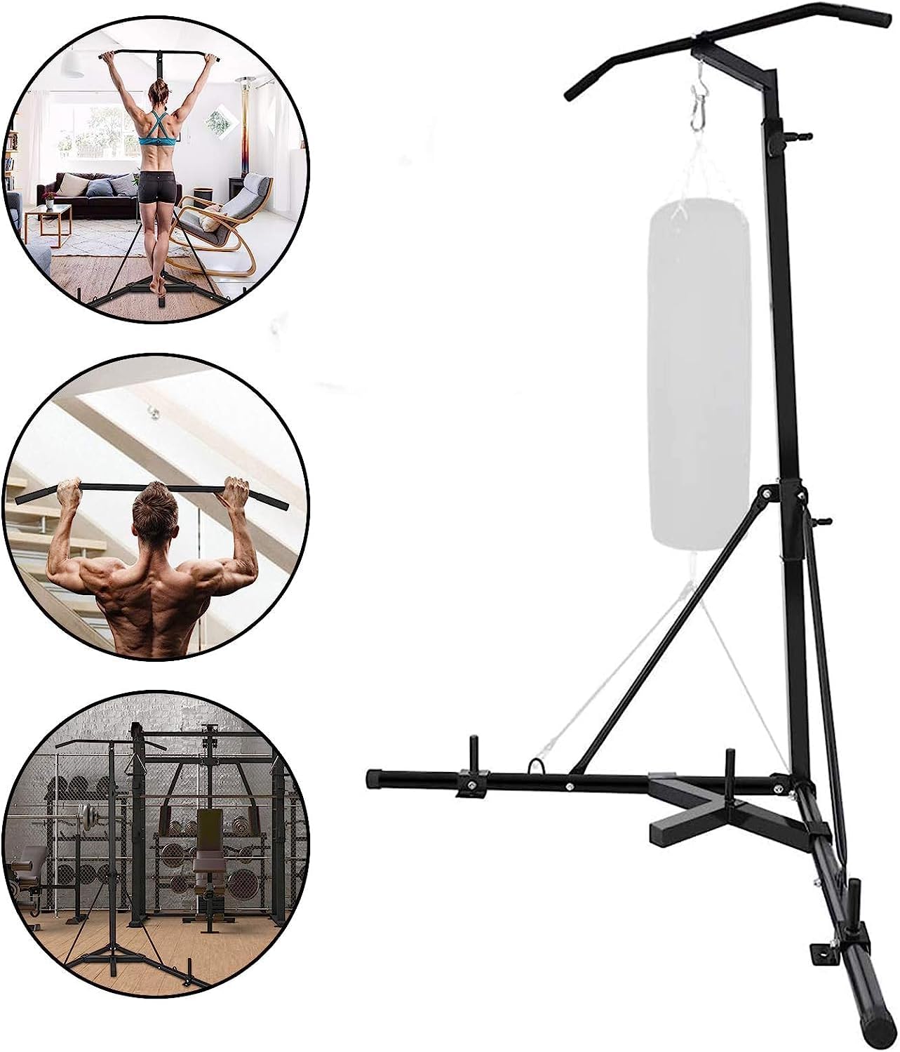 BotaBay Heavy Bag Stand Folding Heavy Bag Stand Boxing Stand with Pull Up Bar Portable Sandbag Rack Free Standing Heavy Duty Punching Bag Boxing Stand for Home Fitness（Only Stand）