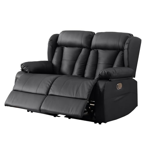 58.3" RV Loveseat Recliner Sofa - Home Theater Seating with Side Pockets for Living Room, Manual Double RV Recliners for Travel Trailers (Brown, Loveseat)