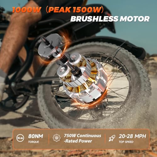 Electric Bike for Adults, 750W/1500W Peak Motor Ebike, 48V 15Ah Removable Battery, 60 Miles (PAS), 20"x4.0" Fat Tire, Full Suspension, 7-Speed Gears Shifter- Commuter & Off-Road E-Bike