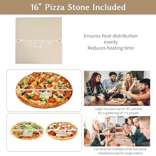 Fulgutonit Pizza Oven Countertop, 16" Electric Pizza Oven Indoor, Commercial Pizza Maker, Stainless Steel Pizza Cookerwith Pizza Stone and Timer, for Hotel Restaurant Home Baked