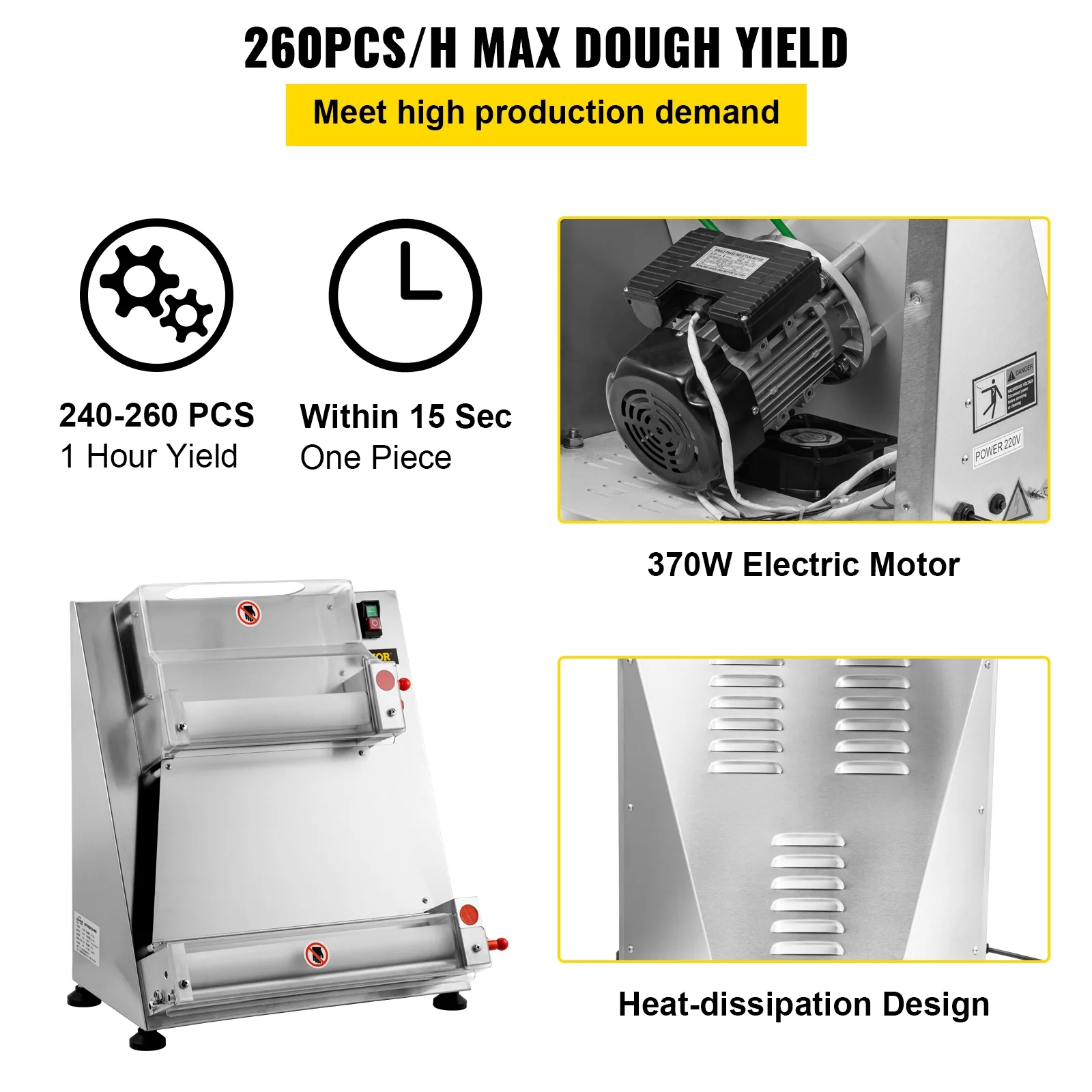 VEVORbrand Commercial Dough Roller Sheeter 15.7inch Electric Pizza Dough Roller Machine 370W Automatically Suitable for Noodle Pizza Bread and Pasta Maker Equipment