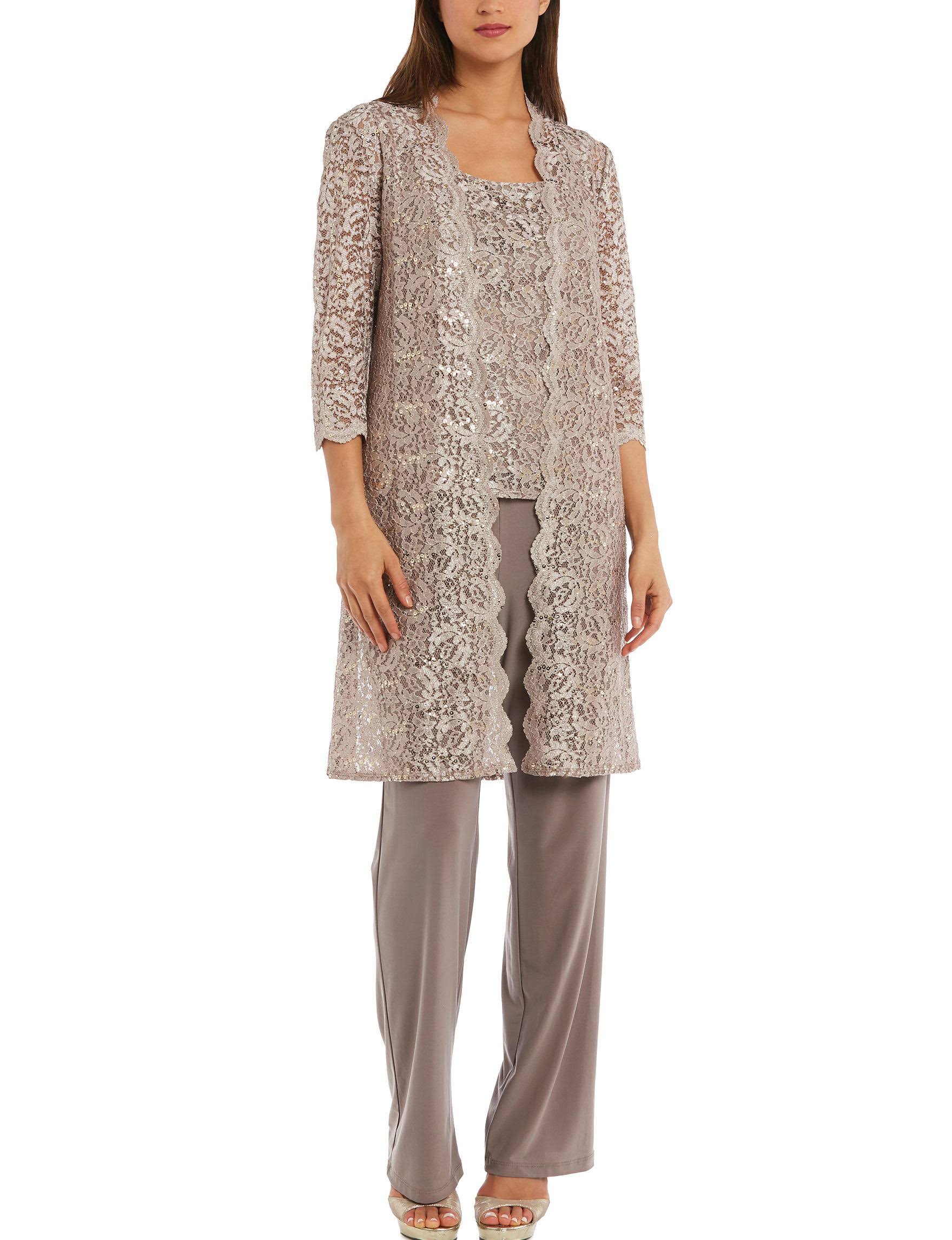 R M Richards 3-Piece Sequin Glitter Scallop Lace Duster Pant Set - 10
