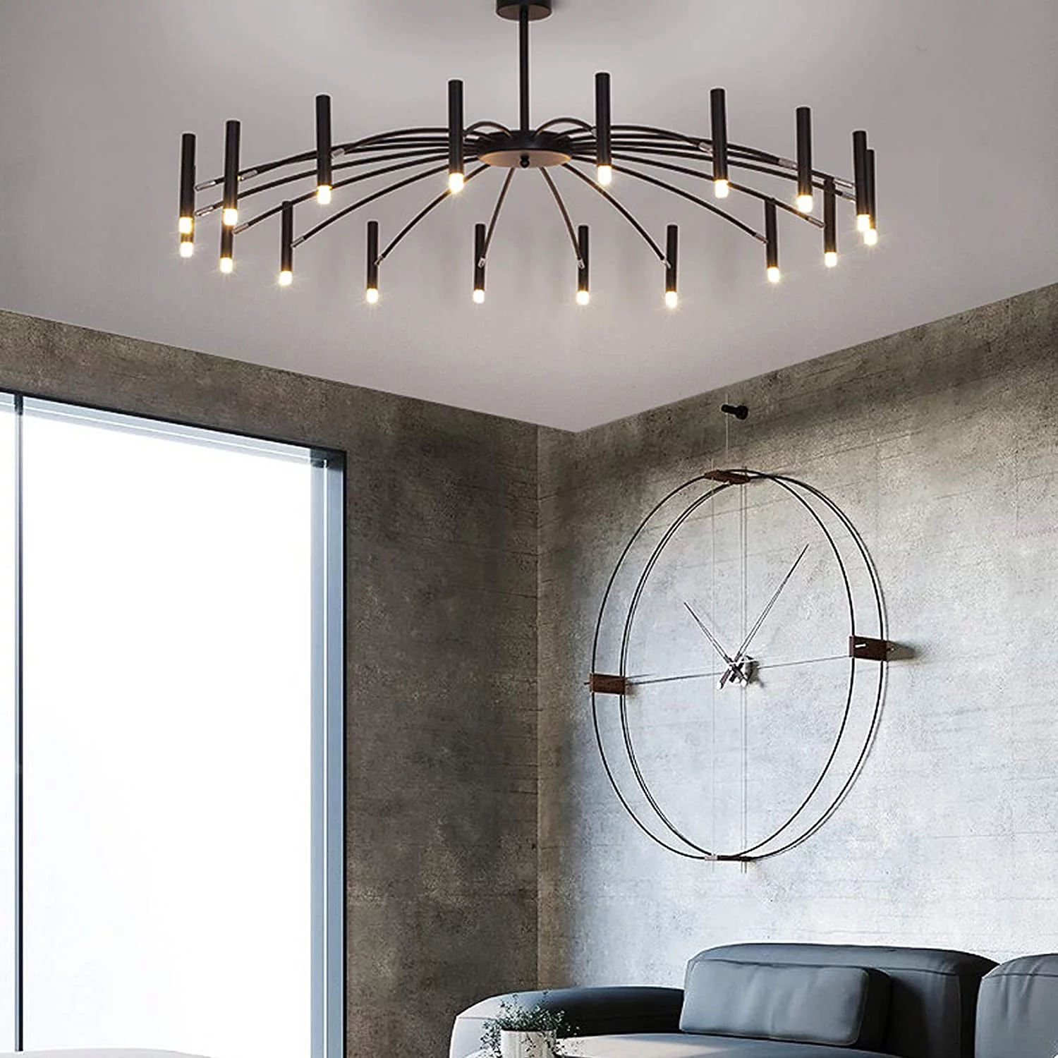 Modern Black Metal Branch Chandelier 18 Lights Retro Metal Pendant Light Nordic Ceiling Lamp Fixtures for Dining Room Kitchen Living Room Bedroom