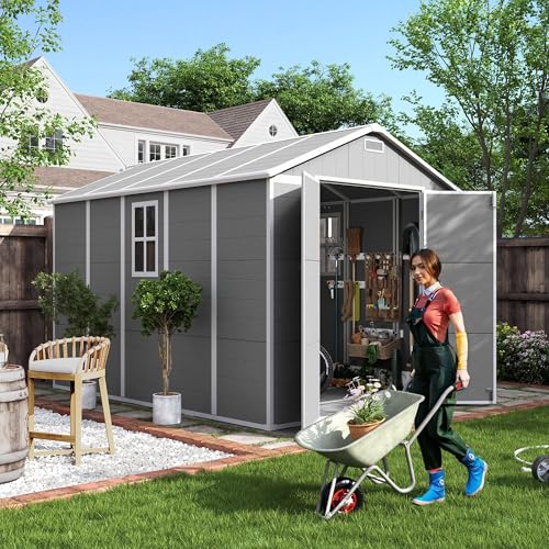 UDPATIO Outdoor Resin Storage Shed 6x4.5 FT, Plastic Garden Shed for Bike, Garbage Can, Tool, Outside Sheds with Lockable Door for Backyard, Patio, Lawn, Grey & White