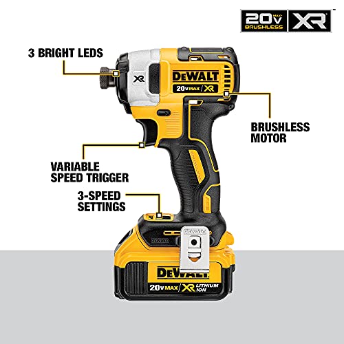 DEWALT 20V MAX* XR Impact Driver Kit, Brushless, 3-Speed, 1/4-Inch, 4.0-Ah (DCF887M2), Black