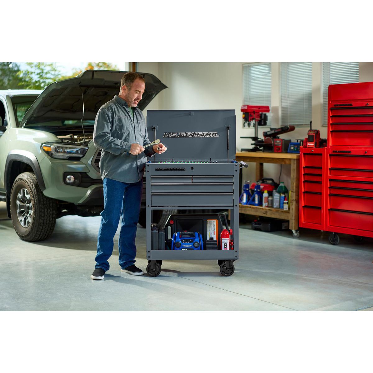 U.S. GENERAL 30 in., 4-Drawer Tech Cart, Red