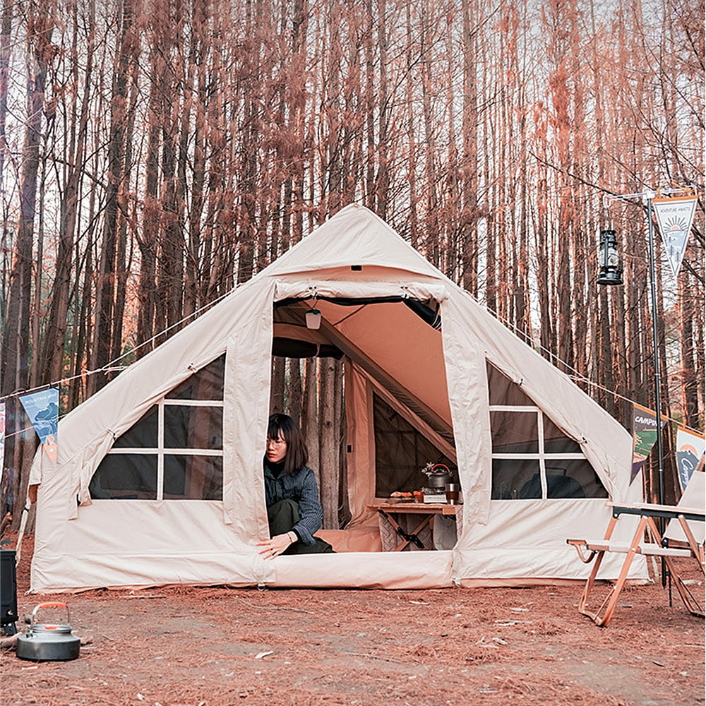 Inflatable Camping Tent with Pump, Glamping Tents, Easy Setup Waterproof Windproof Outdoor Blow Up Tent, 4 Season Oxford Cabin Tent Suitable for 3-8 people,L - Curated Treasures Market