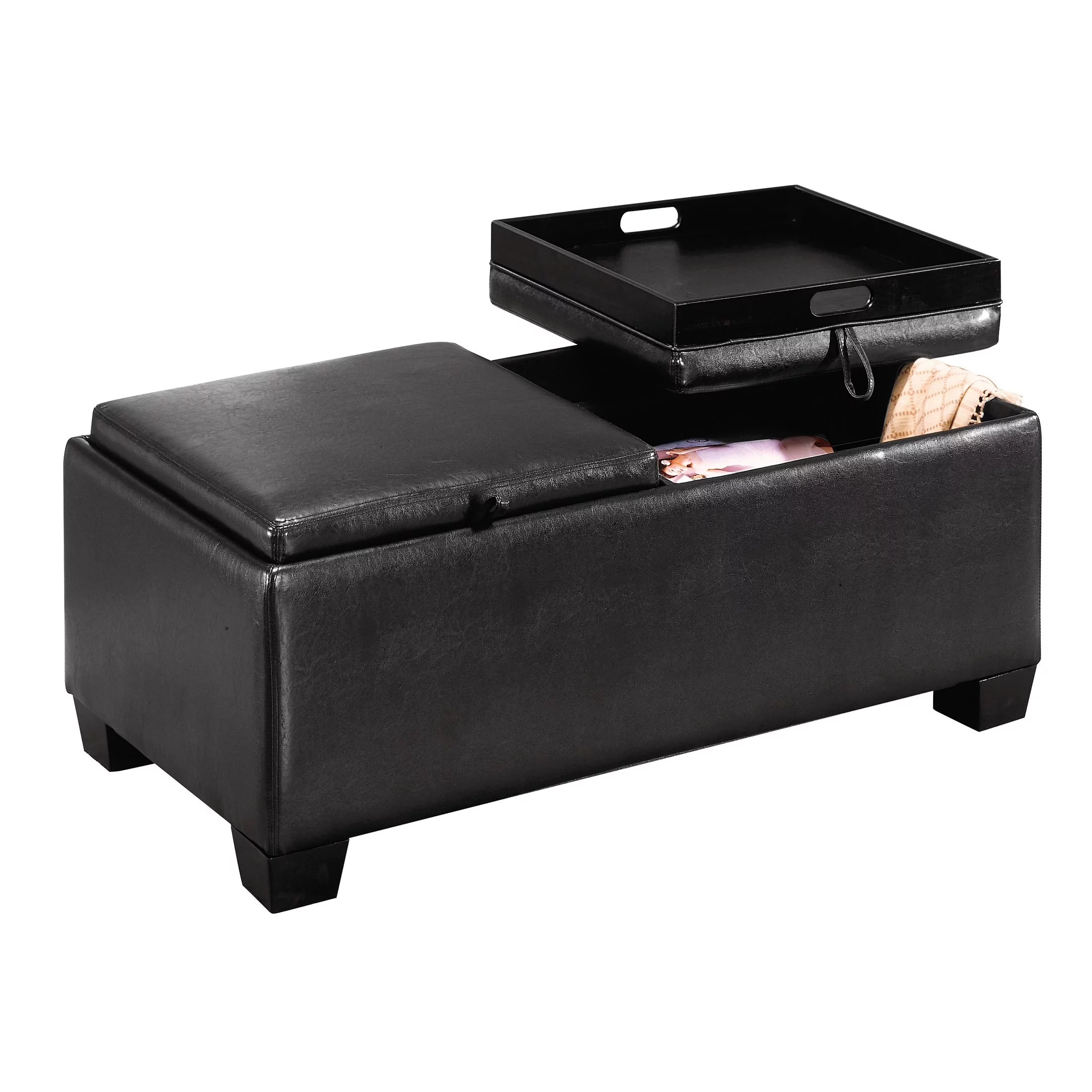 OakvillePark Allura Faux Leather Upholstered Storage Cocktail Ottoman, Espresso