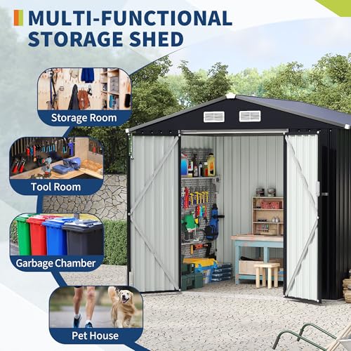 All-Weather Resin Shed with Window, Outdoor Plastic Garden Shed with Lockable Door and Vents, Outdoor Resin Storage Sheds for Tool, Bike, Backyard, Patio