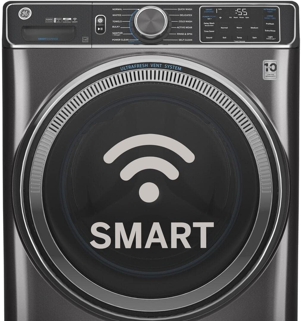 GE GFW550SPRRS 28 Inch Smart Front Load Washer with 4.8 cu. ft. Capacity, 1300 RPM, Time Saver Option, Connects with Amazon Alexa, in Saphire