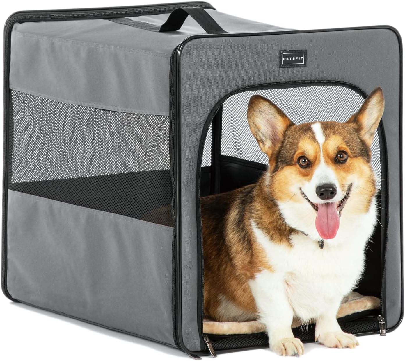 Petsfit Collapsible Large Dog Travel Crate, Portable Soft Dog Kennel Indoor, Pop Up Medium Dog Crate Escape Proof
