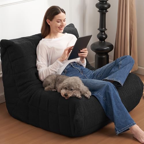 Bean Bag Chair Big Sofa Beanbag Chair for Adults Fireside Chair Bean Bag Lounger with Memory Foam Filled for Home,Apartment or Gaming Venue(Black Plush)
